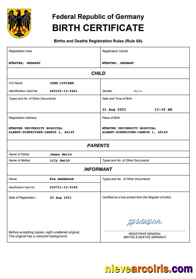 Germany birth certificate